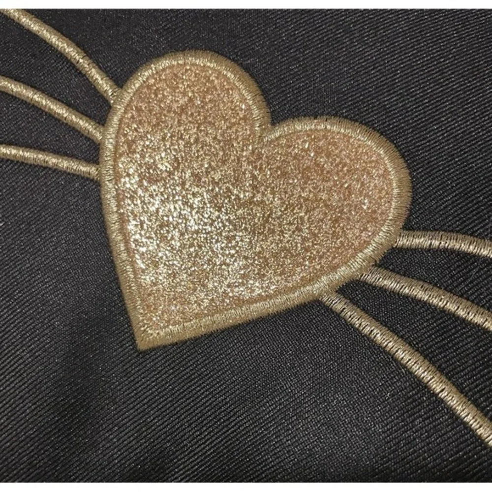 Black Cat Face‎ Gold Ears Whiskers Heart Nose Decor Accent Pillow 16